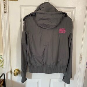 Superdry Japan-S- Gray Pink Hooded Windbreaker Bomber Jacket- Hike Ski Gorpcore